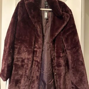 Boohoo Plush Teddy Jacket in Deep Burgundy